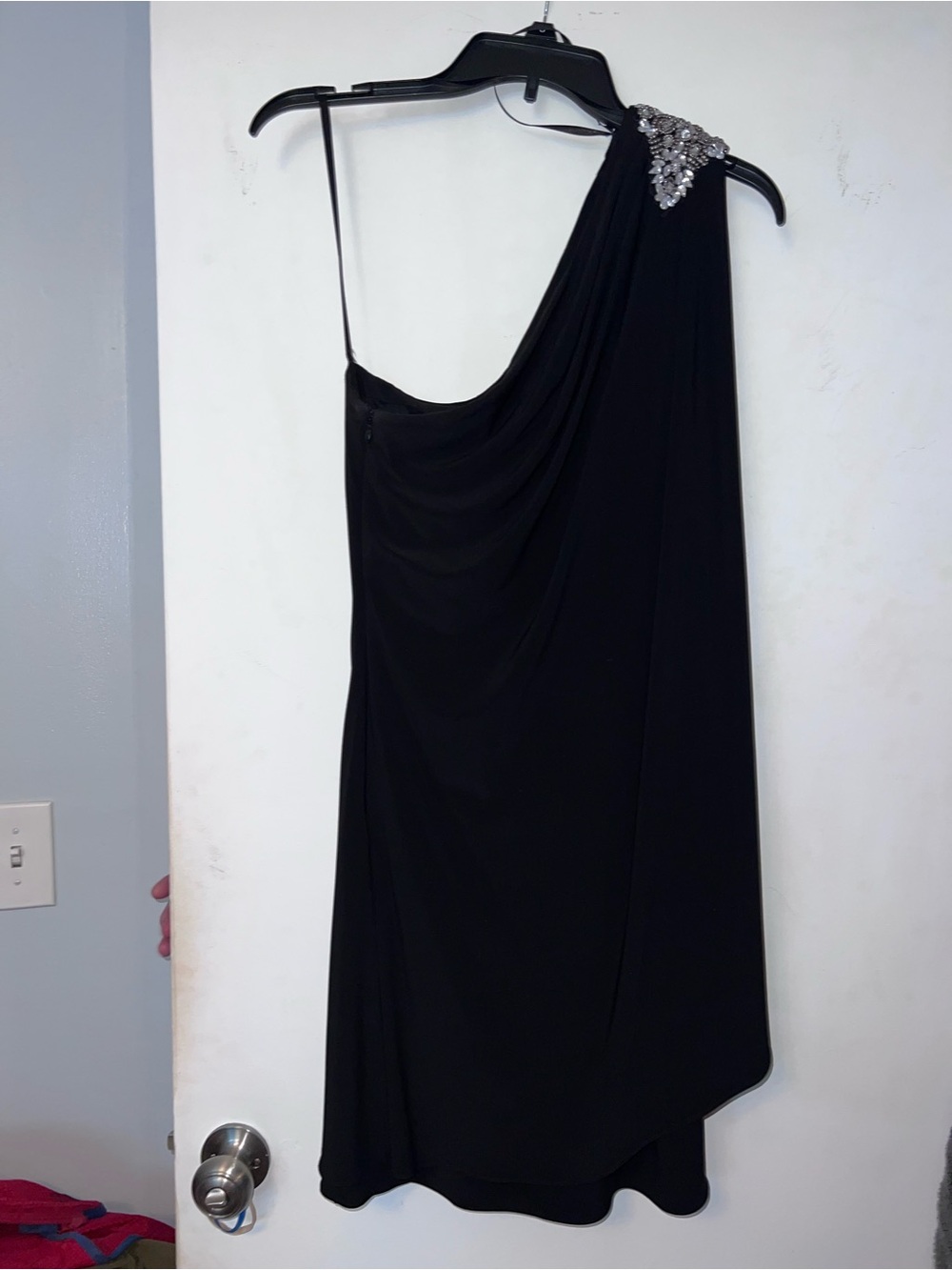 JS Boutique Black One-Shoulder Dress with Beaded Shoulder
